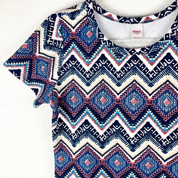 BONGO | Zig-Zag Tribal Print Short-Sleeved Bodycon Dress - Picture 3 of 6